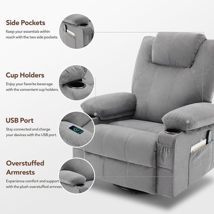 Swivel Recliner with Heat and Massage