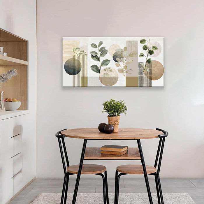 Green Boho Wall Art Minimalist Canvas Wall Art Decor Geometric Line Leaf Beige Green Wall Art Canvas Artwork Print Paintings Abstract Art Botanical Boho Room Office Home Wall Decor 20"X 40"