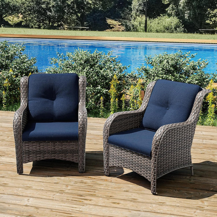 Outdoor Wicker Chair Rattan Patio Dining Chairs Set of 2 PE Wicker Patio Chairs with 4Inch Seat Cushions Outdoor Patio Seating Chair for Garden, Backyard Deck(Mixed Grey/Blue)