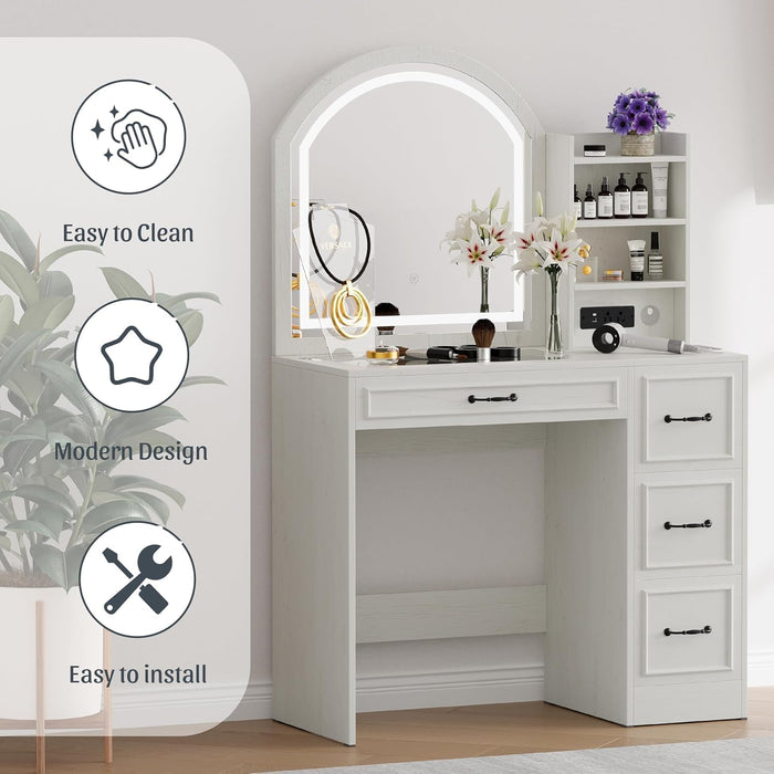 Antiquewhite Vanity Desk With LED Illuminated Mirror