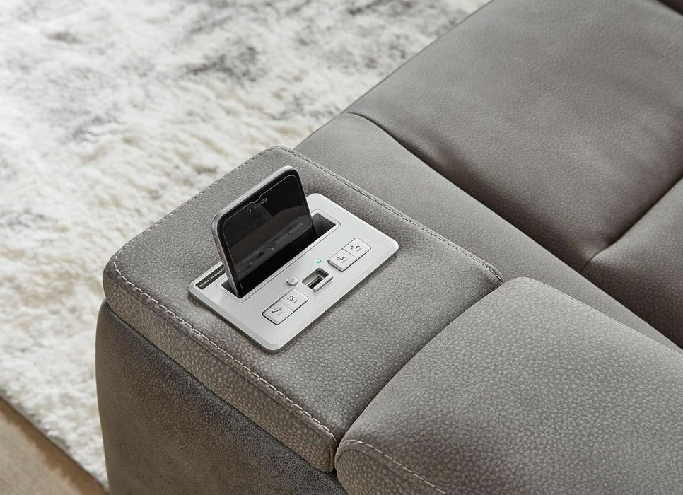 Next-Gen Durapella Modern Faux Leather Power Reclining Sofa with Adjustable Headrest, Gray