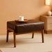 Rectangle Ottoman Bench, Modern Coffee Leatherette Footstool with Walnut Rubberwood Legs for Living Room, Bedroom