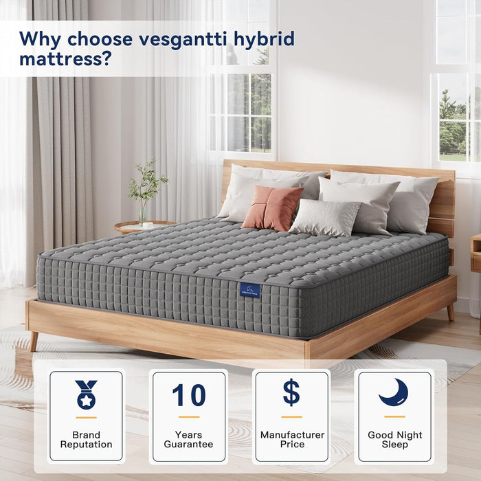 8 Inch Multilayer Hybrid Twin Mattress - Multiple Sizes & Styles Available, Ergonomic Design with Memory Foam and Pocket Spring, Medium Firm Feel, Grey