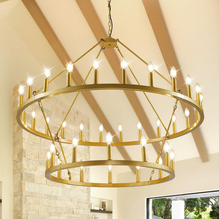 AntiqueGold Wagon Wheel Chandelier 47 Inch TwoTier