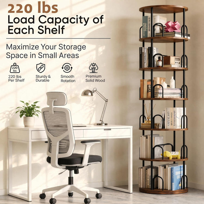 6 Tier Rotating Bookshelf Tower, 360° Revolving Spinningbookcase