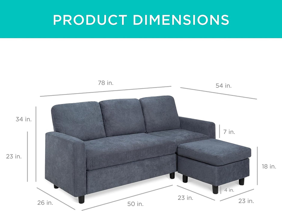 Blue/Gray Sectional Sofa with Chaise Lounge