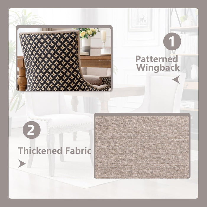 Modern Dining Chairs Set of 2, High Back Dining Chairs Side Chairs with Solid Wood Legs, Upholstered Fabric Dining Room Chairs for Dining Room Kitchen, Beige and Patterned