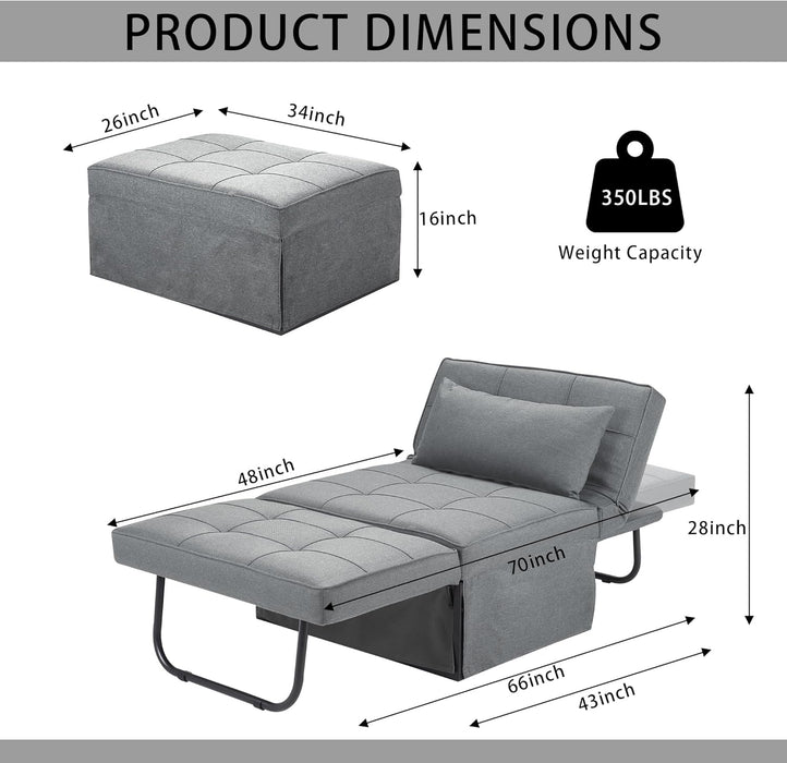 Light Grey Contemporary Convertible Sofa Bed Ottoman