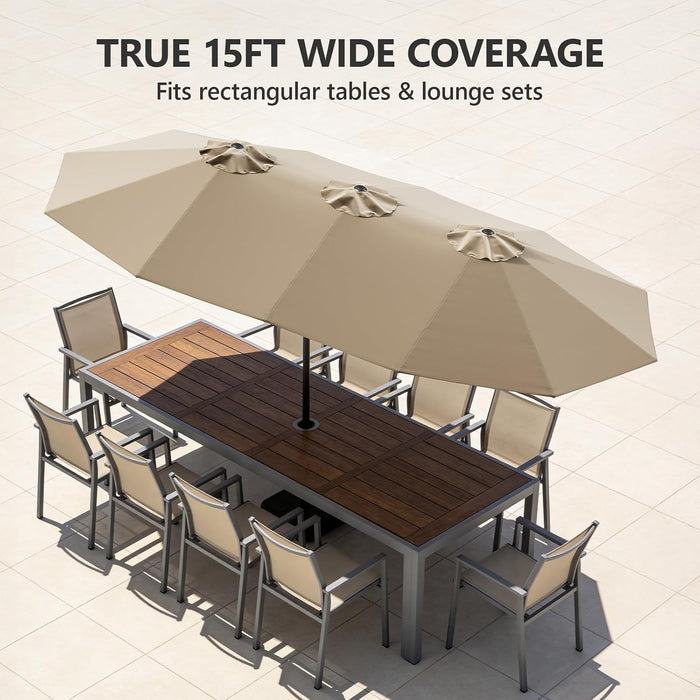 15FT Double-Sided Patio Umbrella with Base Included