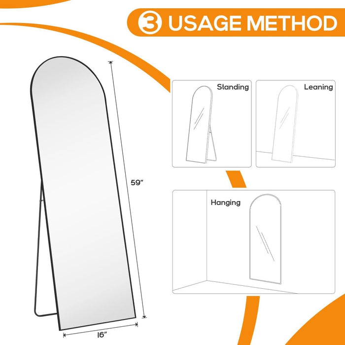 Arched Mirror Full Length, Upgraded 16"X59" Body Wall Mirrors with Shatter-Proof Glass, Floor Standing, Hanging or Leaning, Tall Arch Mirror with Stand Aluminum Alloy Frame for Bedroom Cloakroom