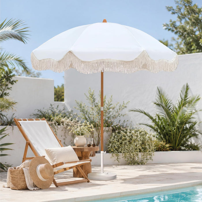 Boho Fringe Umbrella, 6.5Ft Canvas Umbrella