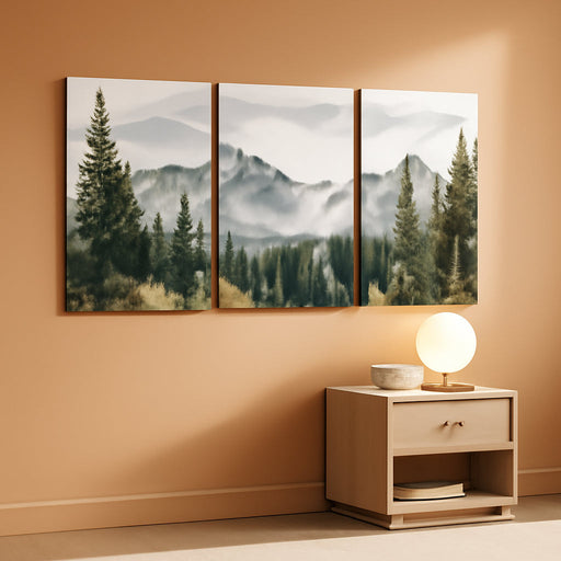 Wall Art for Living Room Modern Wall Decor for Bedroom Office Decor Abstract Mountain Forest Landscapes Ink Painting 3 Piece Framed Canvas Art Prints Ready to Hang Wall Pictures Home Decor