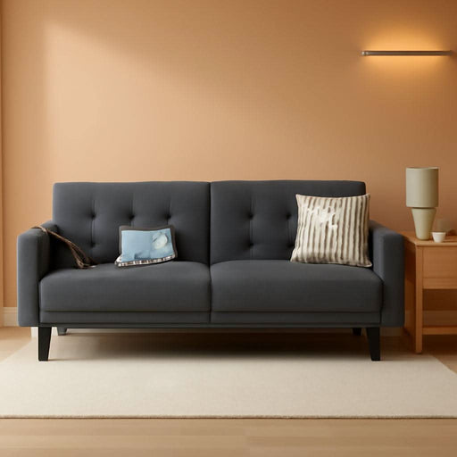 63" Convertible Couch Small Futon Sofa Bed with 2 USB Ports, Reclining Backrest & Removable Armrests, Mid Century Modern Loveseat for Living Room, Apartment, Office, Dark Gray