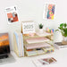 Paper Letter Tray Organizer with File Holder, 4-Tier Desk Accessories & Workspace Organizers with Drawer and 2 Pen Holder, Desk Organizers and Accessories for Office Supplies