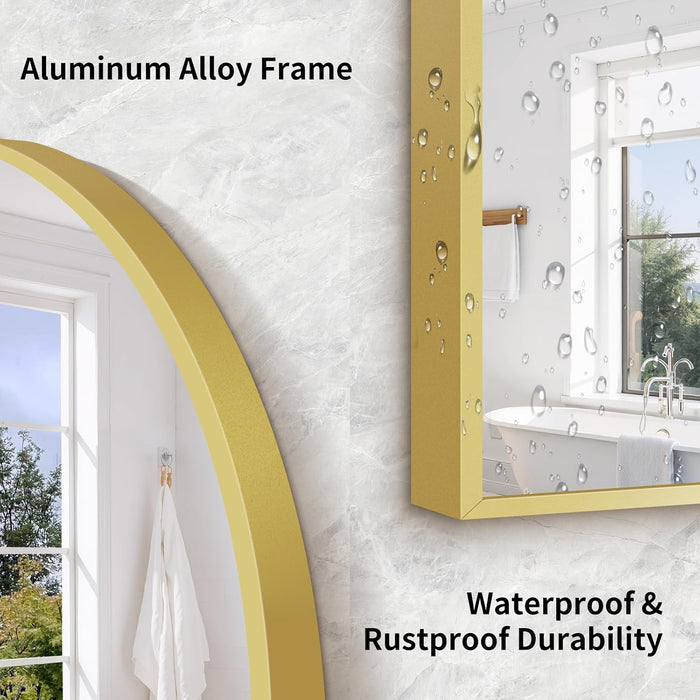 71"X30" Arched Full Length Mirror, Large Floor Mirror with Aluminum Alloy Frame Standing Hanging or Leaning Wall-Mounted Mirror, Vanity Mirror for Living Room and Bedroom,Gold