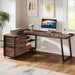 53" L Shaped Office Desk, Reversible Corner Computer Desk with 3 File Drawers and 2 Storage Shelves for Home Office, Study, Gaming Room (Brown)