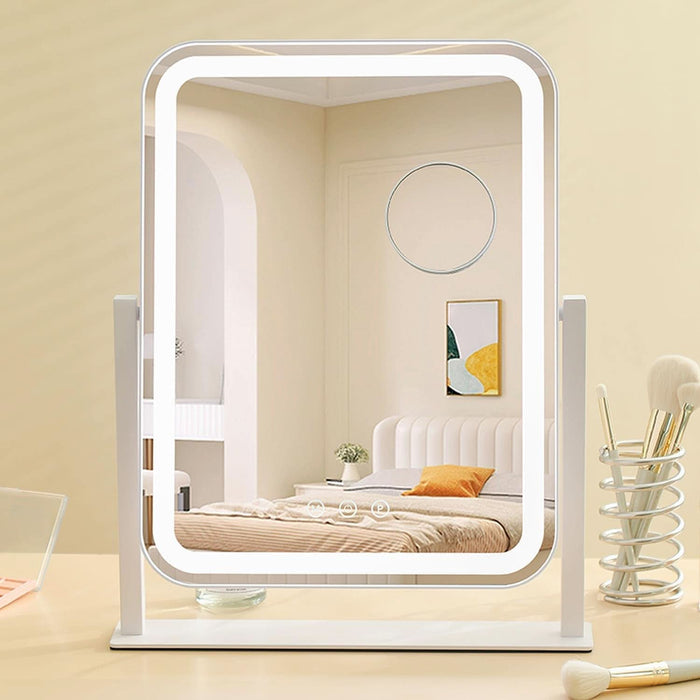 Vanity Mirror with Lights, 17.4'' X 13'' Makeup Mirror with Lights, Three Color Lighting Modes, and 5X Magnification Mirror, Smart Touch Control, 360°Rotation (White,Gift Box)