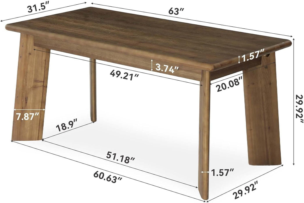 Solid Wood Dining Table for 4-6 People, 63 Inches Dining Room Table, Vintage Rectangle Kitchen Table with Leaning Legs, Dinner Tables for Dining Room Living Room, Easy Assembly, Chestnut