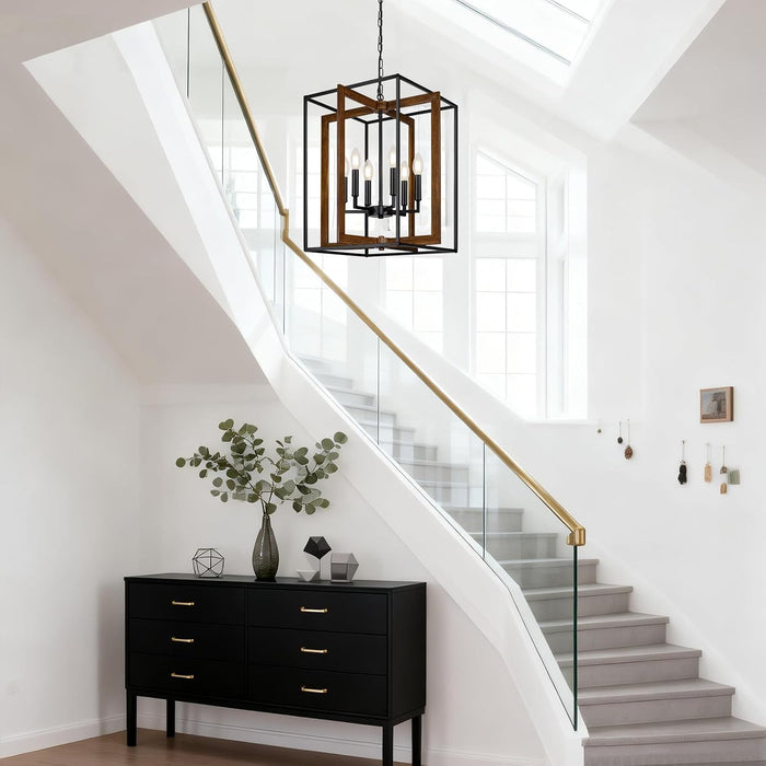Six Lights Farmhouse Chandelier Rustic Black Finish