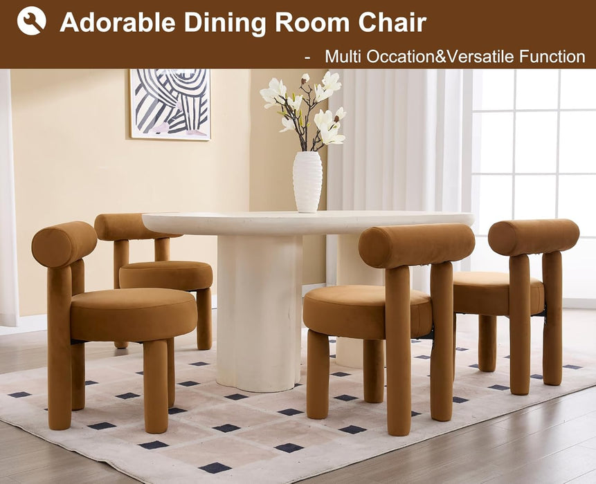 Velvet Upholstered Dining Chairs Set of 2 Modern Fabric Dining Room Chairs Comfy round Kitchen Chairs Armless Accent Side Chairs for Living Roombedroom, Yellowish-Brown