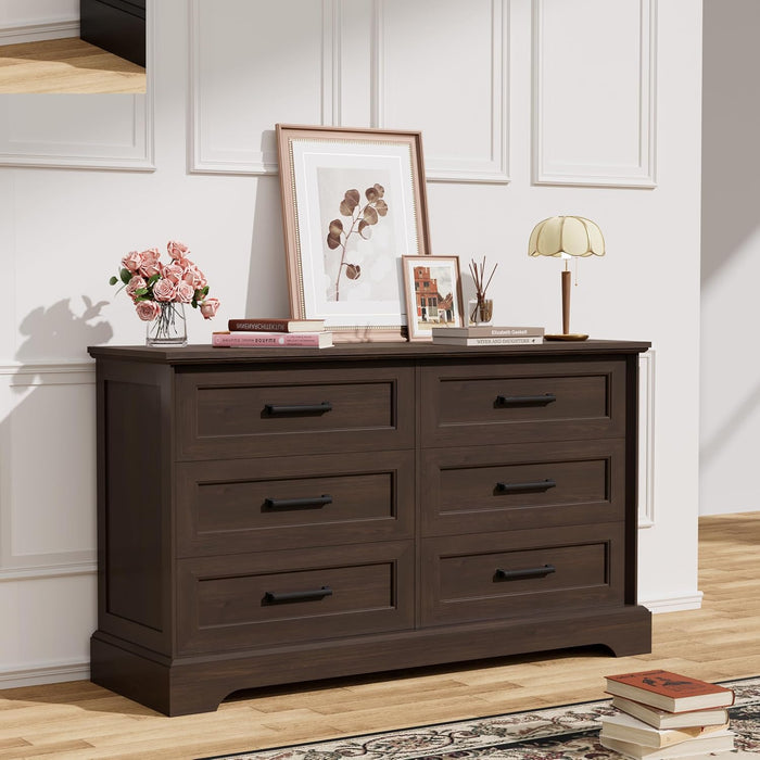 Dresser for Bedroom, Farmhouse 6 Drawers Dressers, Brown