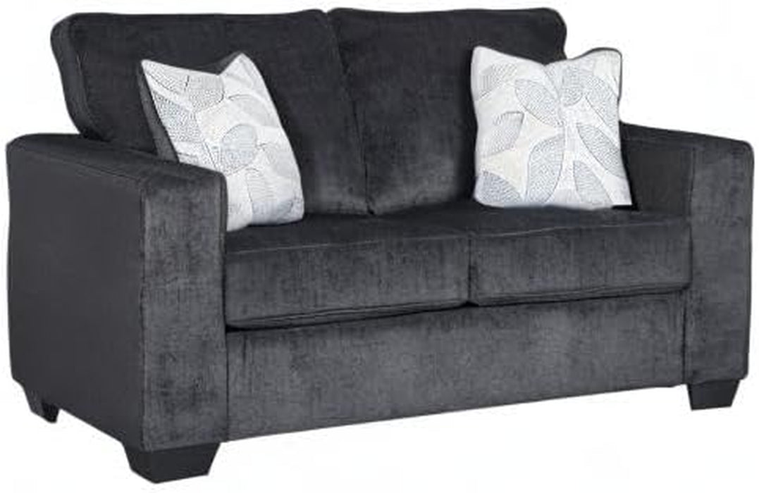 Dark Gray Modern Loveseat with 2 Accent Pillows