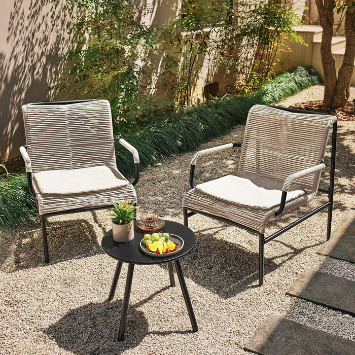 3-Piece Patio Furniture Set, Outdoor Bistro Set with PE Rattan Wicker Wide Chairs, Soft Pads & Coffee Table, Modern All-Weather Wicker Patio Set for Garden and Porch, Creamy Apricot