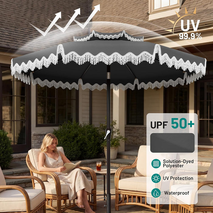 9FT 2 Tier Fringe Patio Umbrella W/Tilt