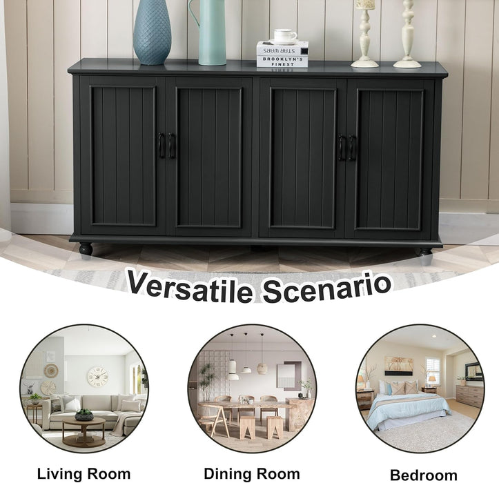 62'' Coffee Bar Cabinet Kitchen with Storage, Buffet Cabinet with Storage, Sideboard Buffet for Dinning Room, Kitchen & Living Room (4 Doors, Black)