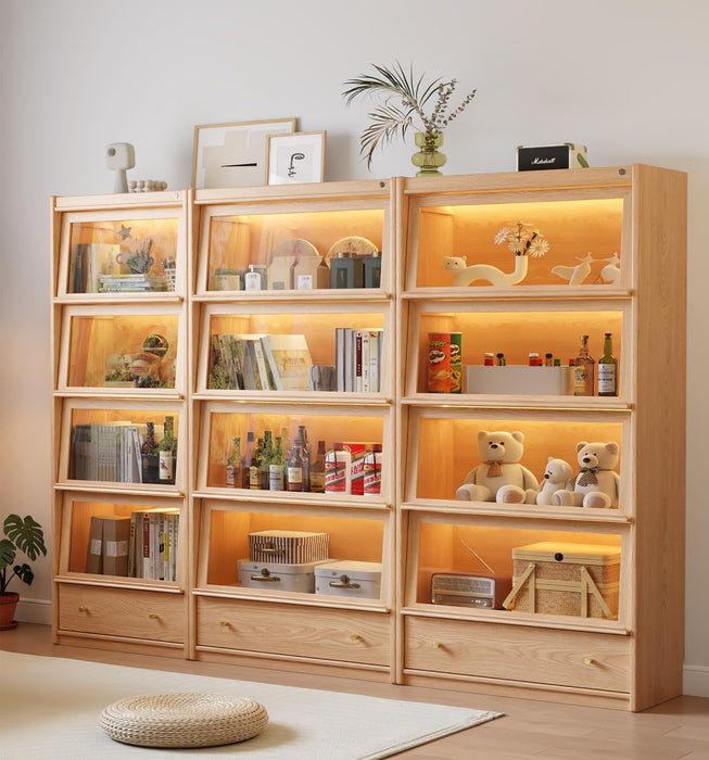 Tall Solid Hardwood Bookcase Tempered Glass LEDIllumination