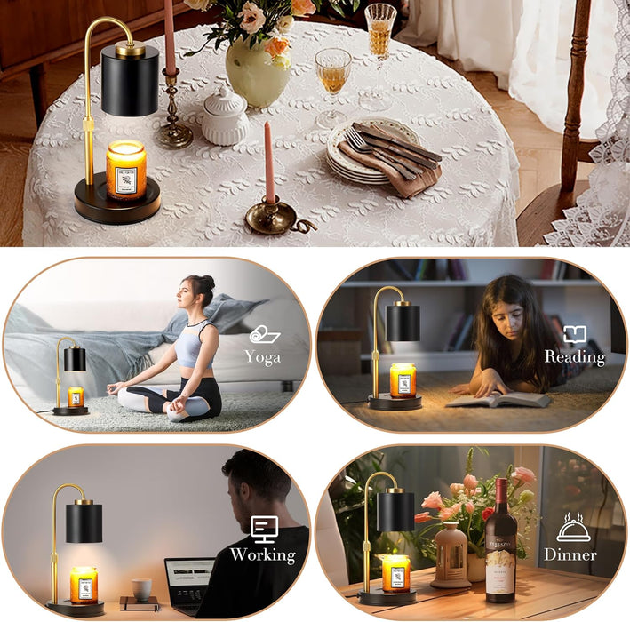 Candle Warmer Lamp with Timer & Dimmer, Height Adjustable Electric Wax Melt Warmer for Jar Candles, Gifts for Mom Home Decor, Black Gold