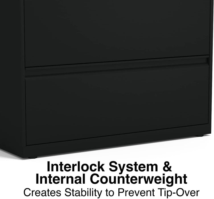 3-Drawer Lateral File Cabinet, 36 Inch Wide, Locking, Black