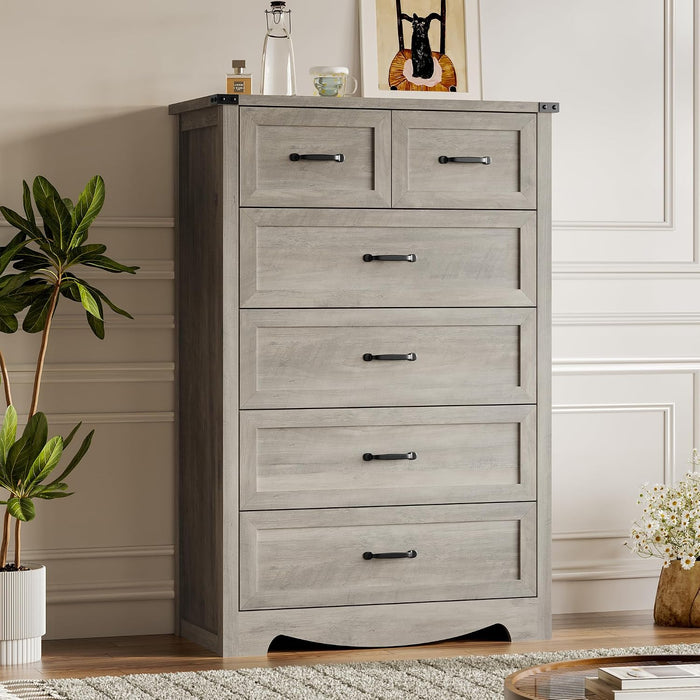 Tall 6-Drawer Dresser for Bedroom, Modern Wooden Chest of Drawers with Metal Handles, Anti-Tipping Design, Sturdy and Stable Storage Organizer for Living Room, Entryway, Home Office