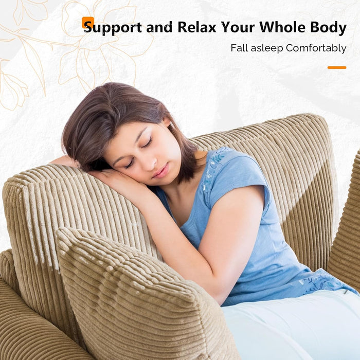 VINGL 39.2" Wide 360° Swivel Accent Armchair with 2 Pillows, Oversized Single Sofa, Chair and a Half with Side Pockets and Wide Armrest for Living Room, Bedroom, Reading Room, Corduroy Khaki