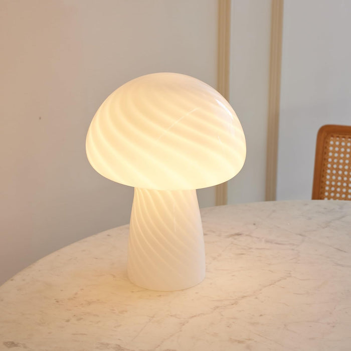 Mushroom Table Lamp 12.75" - Elegant Modern Glass Lamp for Bedside Tables, Nightstands, Desks, Bookshelves - Cozy Ambient Night Light with Warm White Lamp Living Rooms, Bedrooms - White