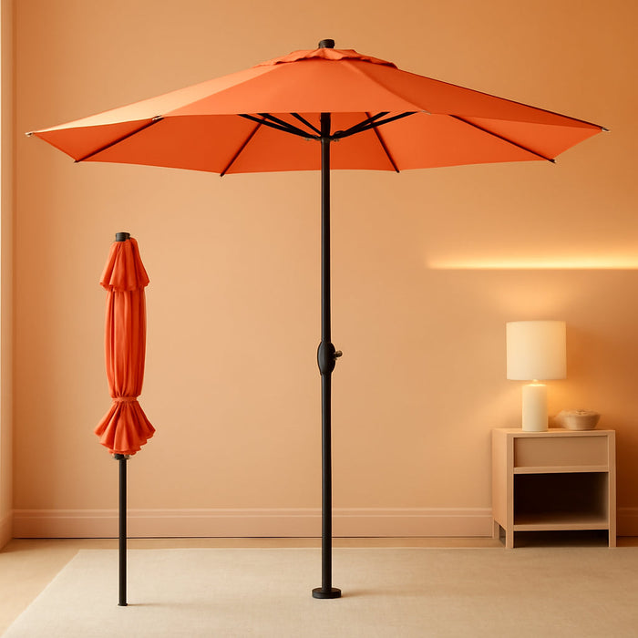 9FT Lyon Outdoor Patio Umbrella Outdoor Table Umbrella with Crank Market Umbrella 8 Sturdy Ribs UV Protection Waterproof and Push Button Tilt for Garden Deck Backyard Pool,Orange