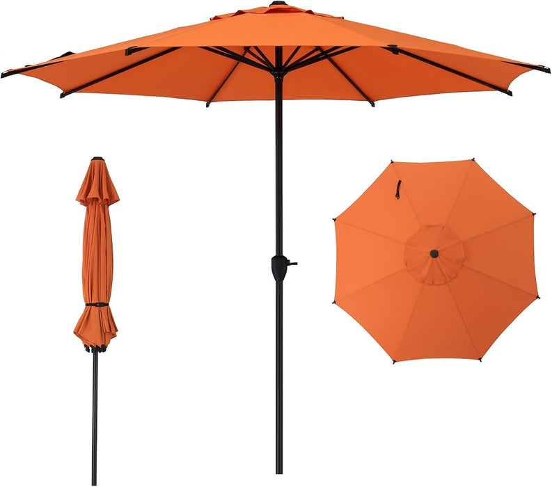 9FT Lyon Outdoor Patio Umbrella Outdoor Table Umbrella with Crank Market Umbrella 8 Sturdy Ribs UV Protection Waterproof and Push Button Tilt for Garden Deck Backyard Pool,Orange