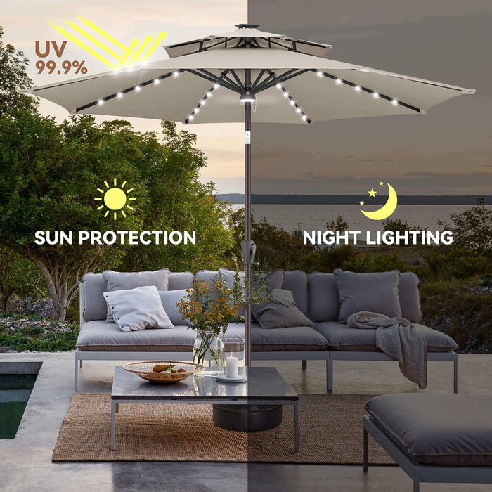 Solar Patio Umbrella Outdoor with Centre Light, 9 Ft Taupe