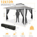 12X12Ft Outdoor Pop up Gazebo with Mosquito Netting, Instant Patio Canopy Tent for Shade and Rain, 2 Tiered Vente Gazebo Canopy for Garden Backyard with Carry Bag&4 Sandbags