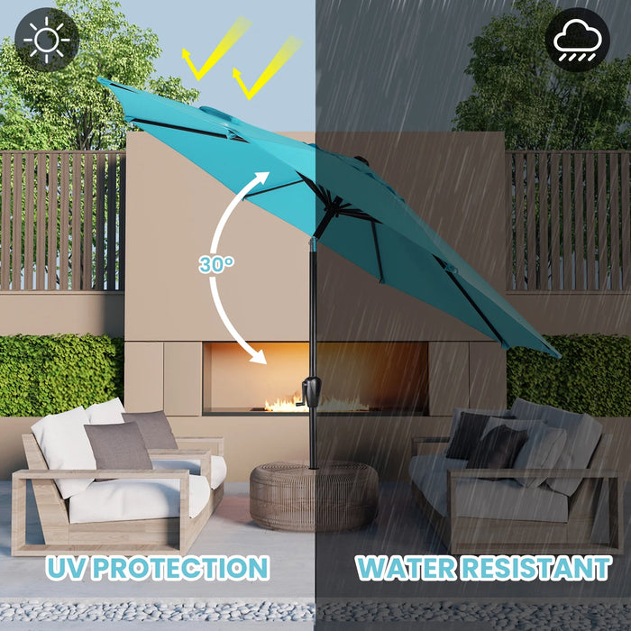 9 FT Patio Umbrella W/ Push Button Tilt and Crank Outdoor Umbrella, 8 Sturdy Ribs, UV Protection, Solution-Dyed Fabric, Aqua