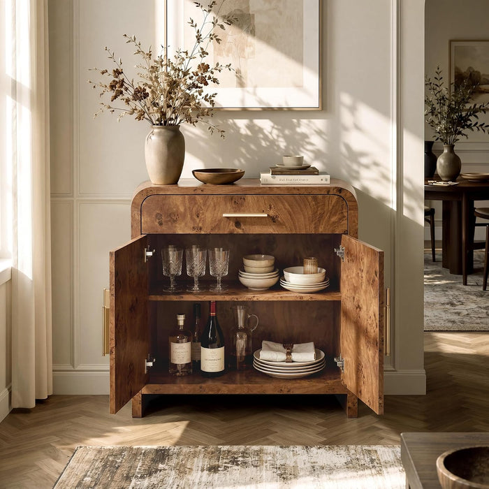 31.3" Modern Buffet Cabinet with Storage, Curved 2-Door Sideboard | Accent Storage Cabinet for Kitchen with Adjustable Shelves, Wooden Coffee Bars Credenzas Console Table, Entryway, Dark Burl