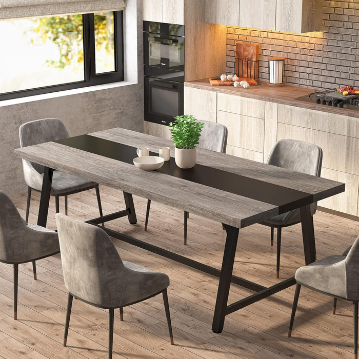 Dining Table for 8 People, 70.87-Inch Rectangular Wood Kitchen Table with Strong Metal Frame, Industrial Large Long Dining Room Table for Big Family (Gray, No Chair)
