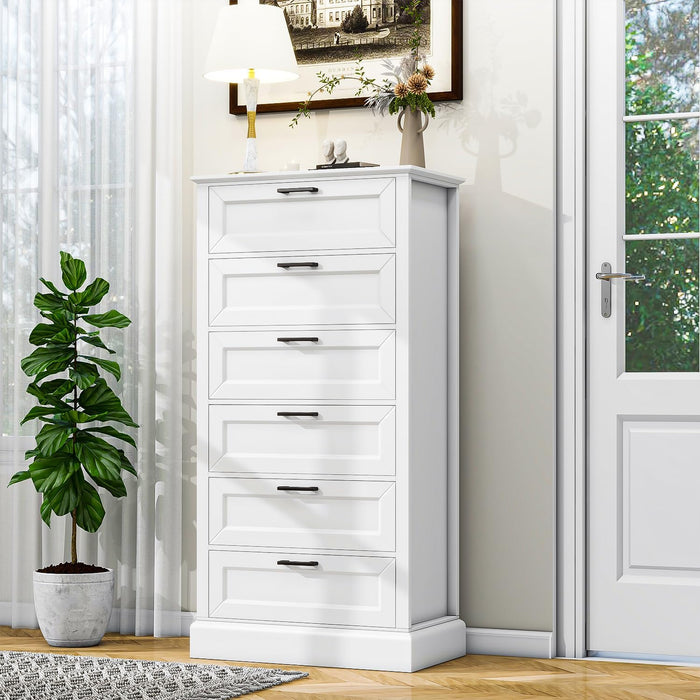 Tall White 6 Drawer Dresser, Wood Vertical Chest of Drawers for Bedroom, 55" H Modern Lingerie Dressers for Closet, Living Room, Hallway and Home Office