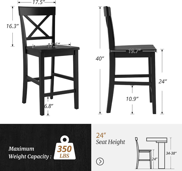 Bar Stools Set of 3, 24" Wooden Barstools with X Back, Black
