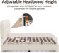 Queen Upholstered Bed Frame, Beige Cloud Boucle Bed with Headboard