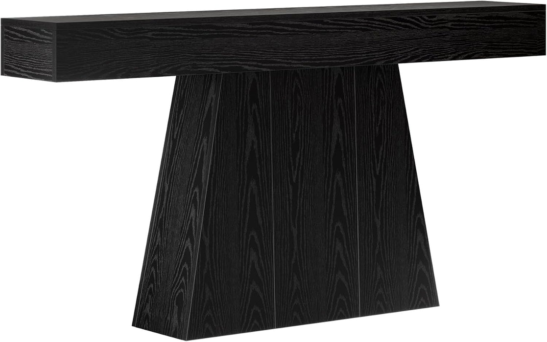 63" Black Console Table, Farmhouse Entryway Table with Trapezoidal Base, Narrow Long Wood Sofa Table behind Couch Table for Entrance, Hallway, Living Room, Black