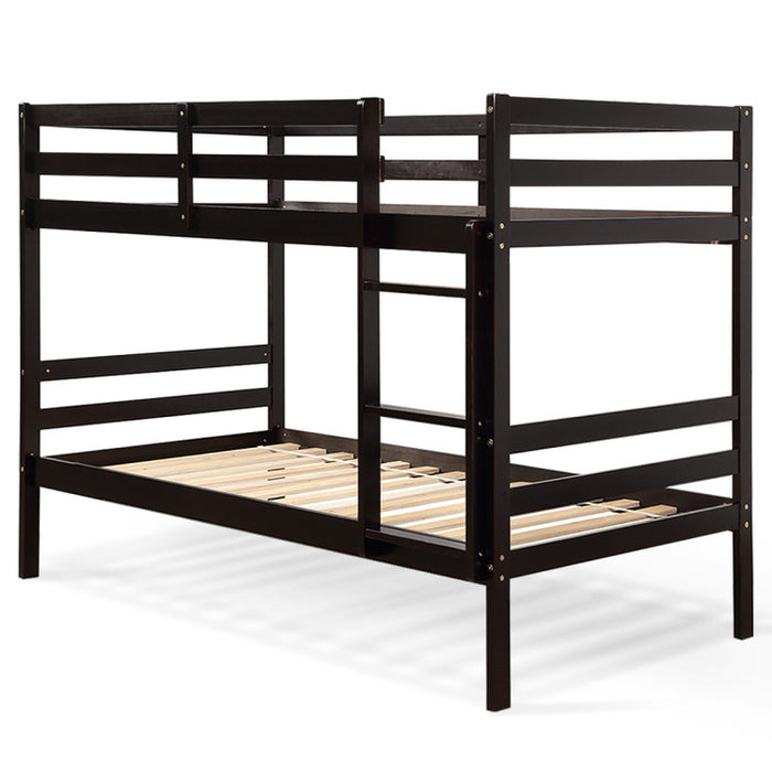 Twin Size Sturdy Wooden Bunk Beds with Ladder and Safety Rail