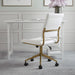Ivy Armless Swivel Task Chair for Home Office in White Faux Leather with Polished Brass Frame