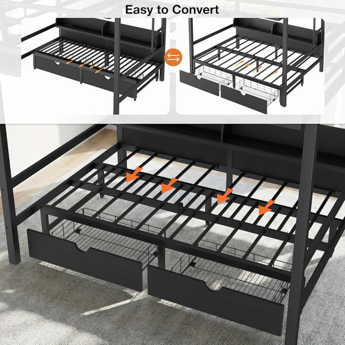 Queen Over Queen Bunk Bed WithIntegratedStorage Drawers