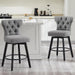 Counter Height Barstools 26 Inch Upholstered Button Tufted Swivel Bar Stools with Back and Wood Legs for Kitchen Island,Set of 2,Grey-Nailhead Trim